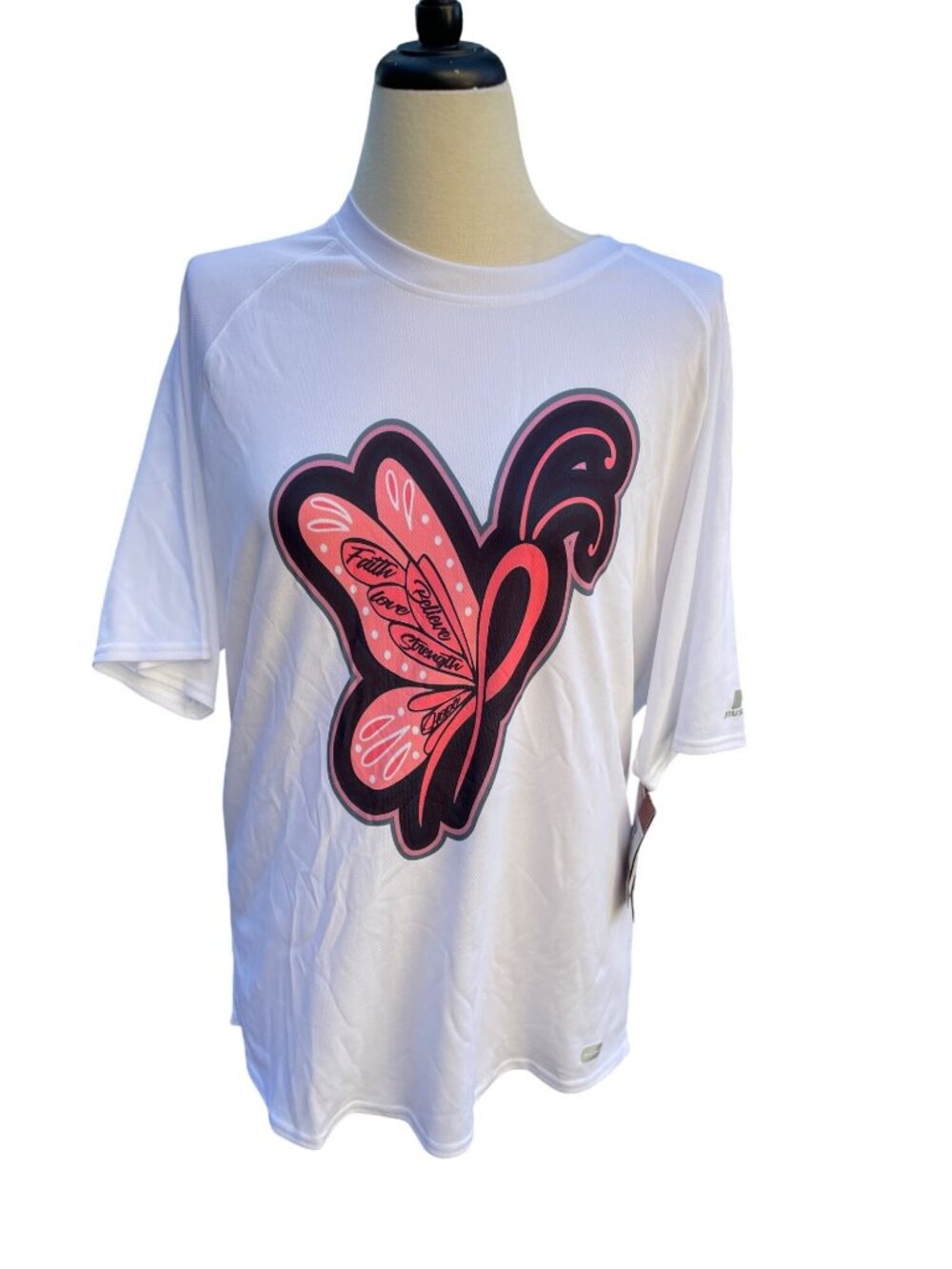 White Butterfly Graphic Shirt Size Large Short Sleeve Russell Athletic